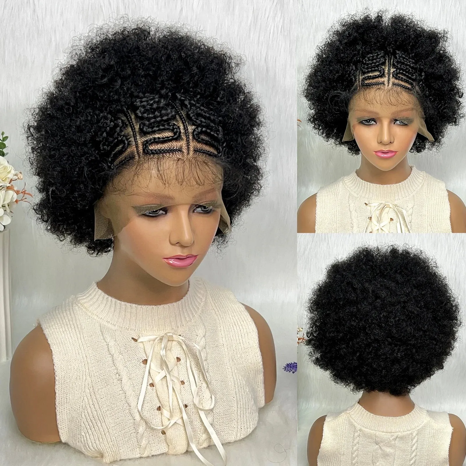 13x6 Lace Front Braided Wigs Africa Wig Synthetic Lace Front Wig With Baby Hair For Black Women Wig Kinky Curly Hair Wigs