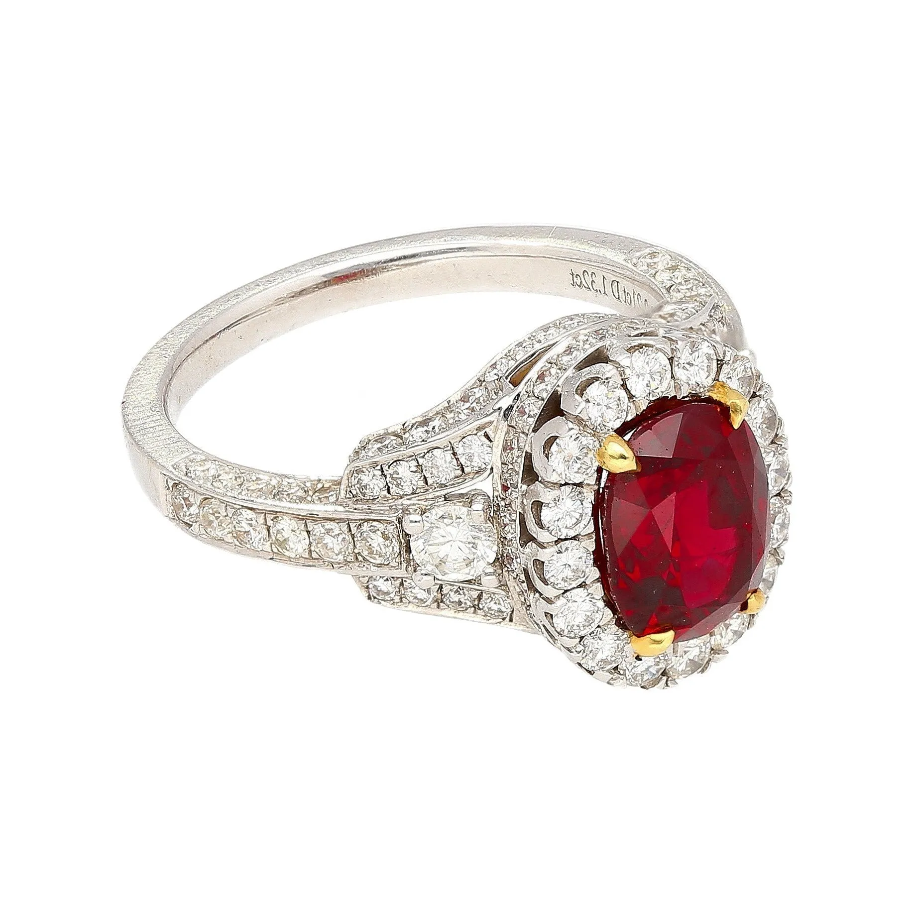 2.20 carat Vivid Red Oval Cut Ruby & Diamond Retro Regal Style Vintage Ring