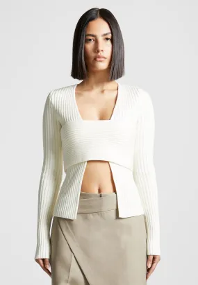 3-In-1 Knit Overlay Bandeau Cardigan - Off White 3-In-1 Knit Overlay Bandeau Cardigan - Off White