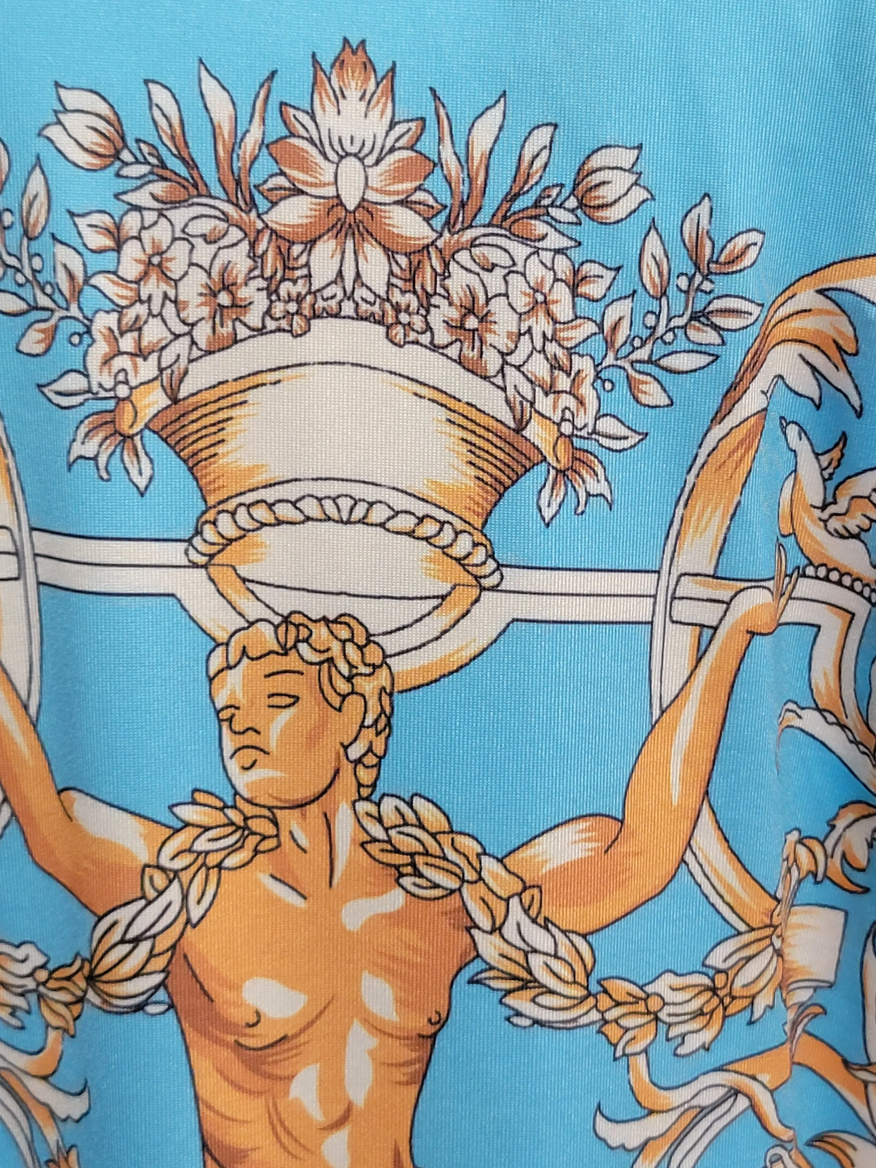 3 Piece Ensemble Jacket Crop Top Straight Leg Pants Greek Themed Fabric
