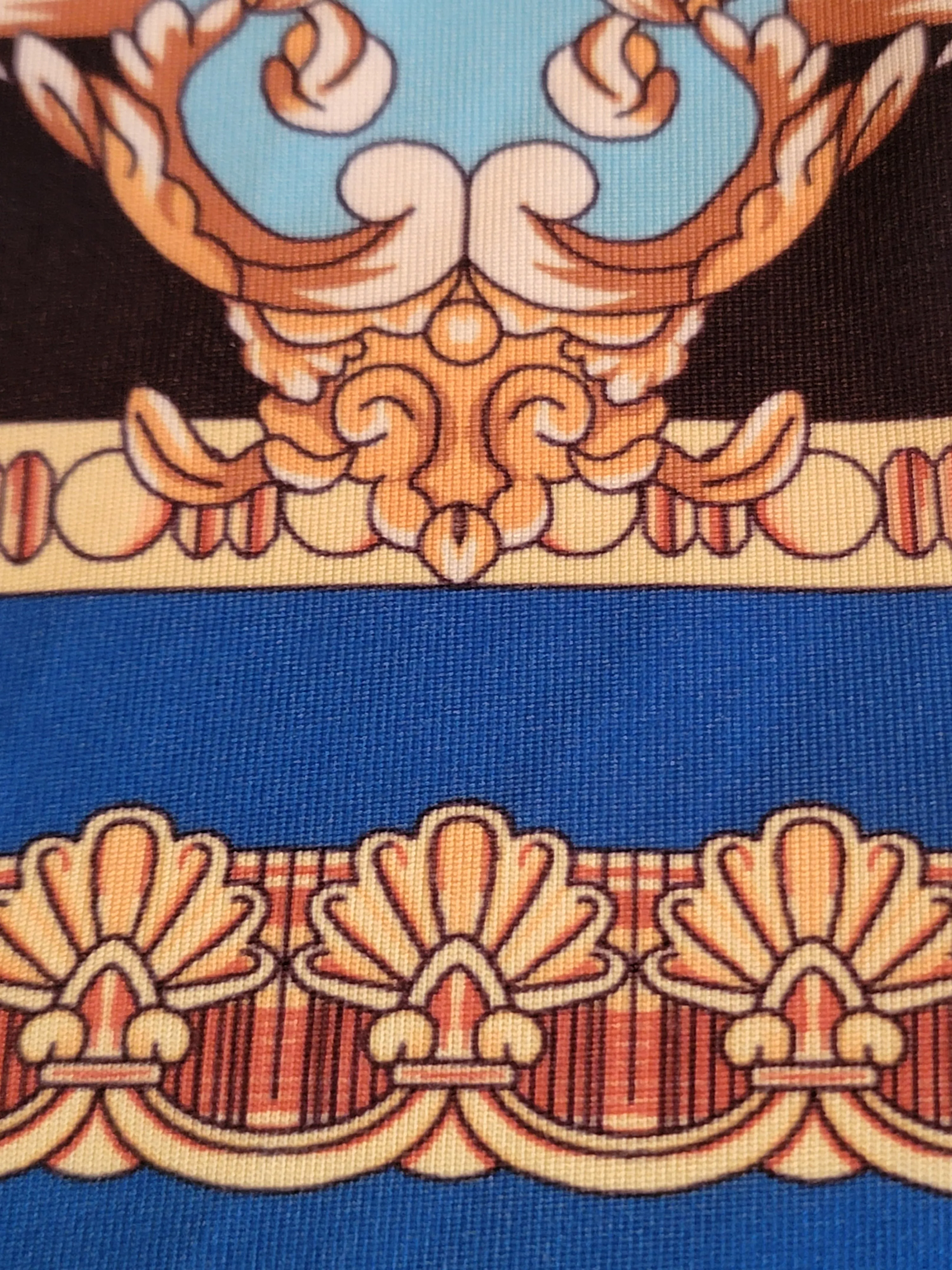 3 Piece Ensemble Jacket Crop Top Straight Leg Pants Greek Themed Fabric
