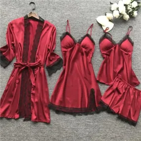 4PCS/Set Sleep Suit Women Lace Set Sexy V-Neck Cami Nighties Comfortable Pyjama Nightwear Spring Nightdress Fashion Home Clothes M S2545436 4PCS/Set Sleep Suit Women Lace Set Sexy V-Neck Cami Nighties Comfortable Pyjama Nightwear Spring Nightdress Fashion Home Clothes M S2545436