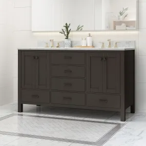 60" Wood Double Sink Bathroom Vanity with Marble Counter Top with Carrara White Marble - NH439703 60" Wood Double Sink Bathroom Vanity with Marble Counter Top with Carrara White Marble - NH439703