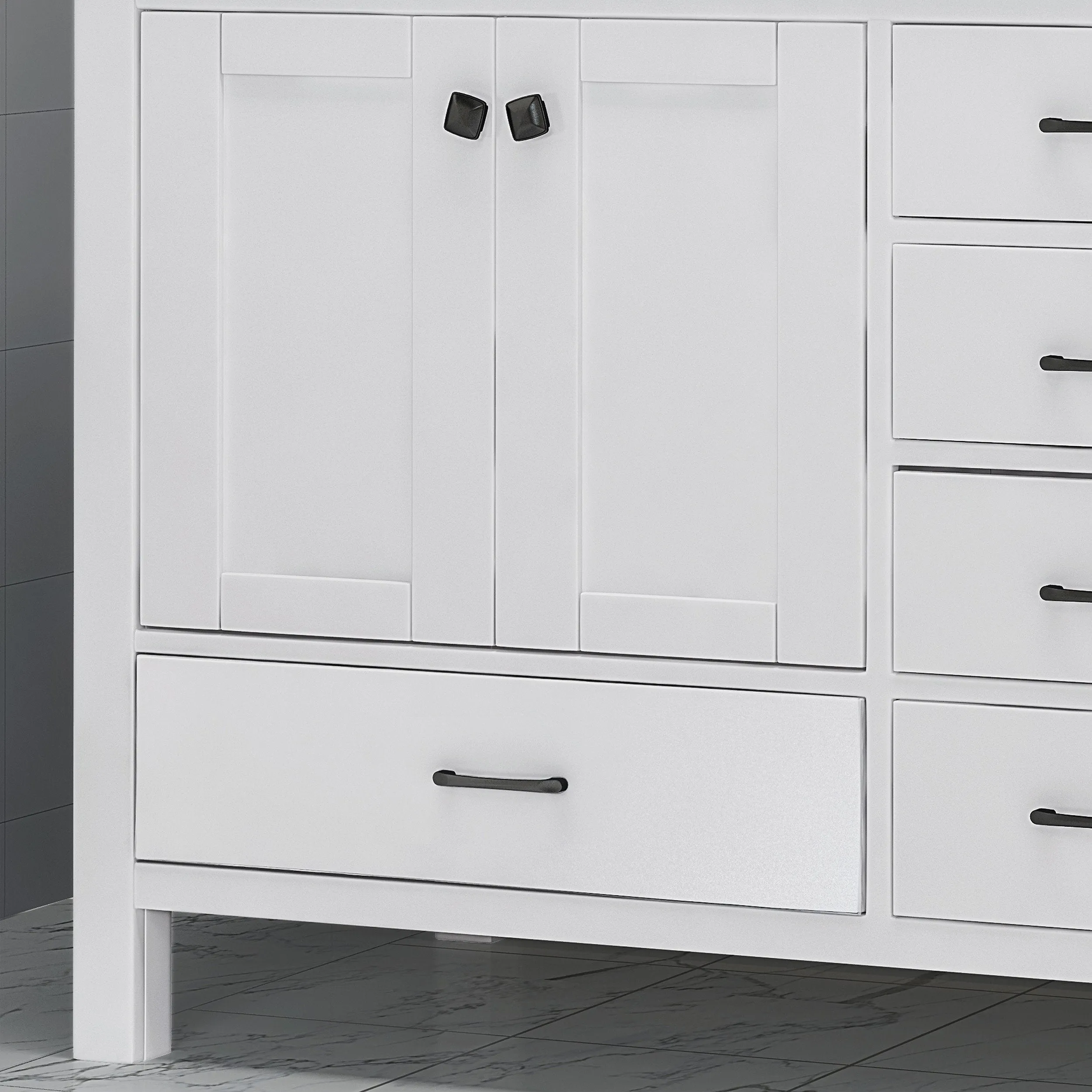 72" Wood Double Sink Bathroom Vanity with Marble Counter Top with Carrara White Marble - NH739703