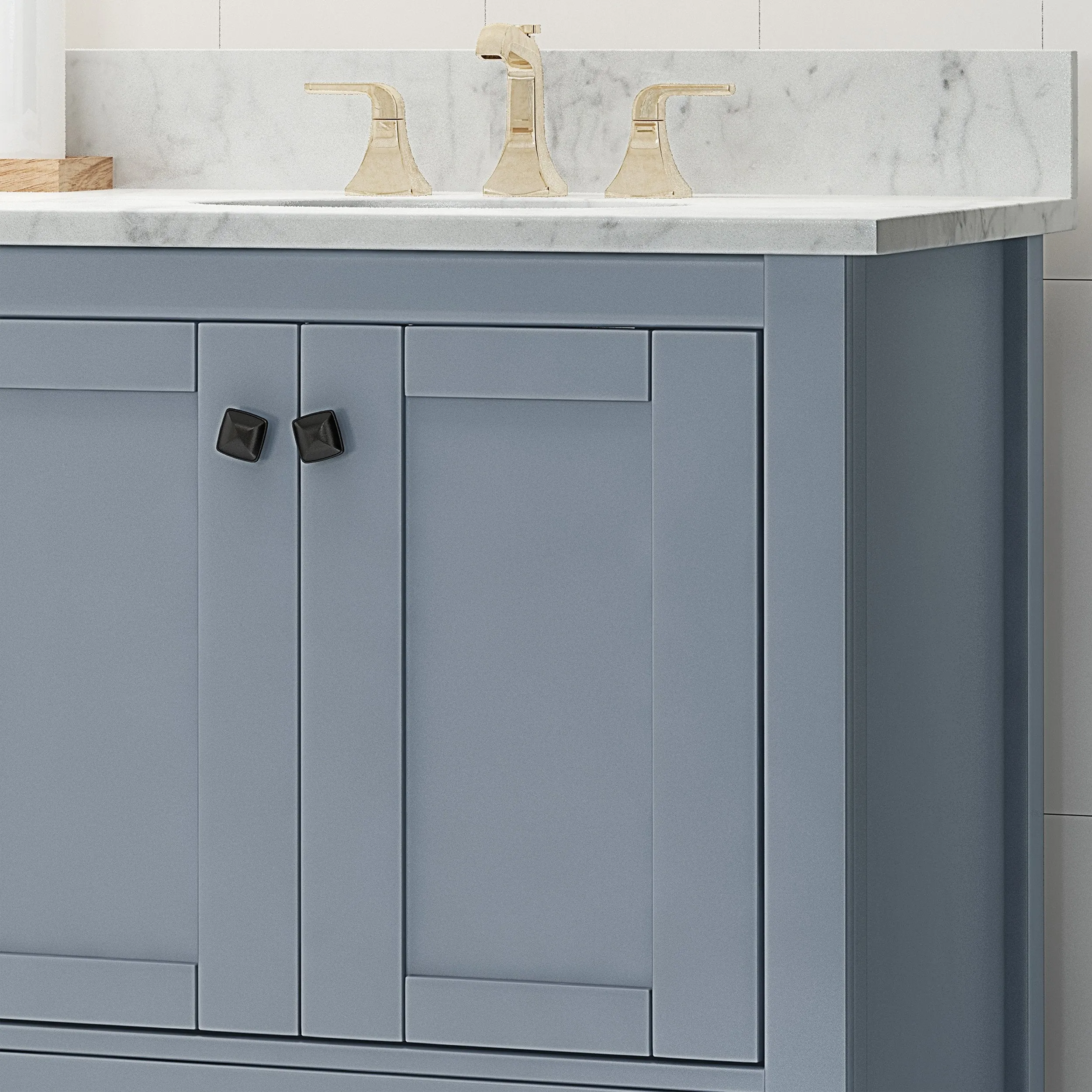72" Wood Double Sink Bathroom Vanity with Marble Counter Top with Carrara White Marble - NH739703