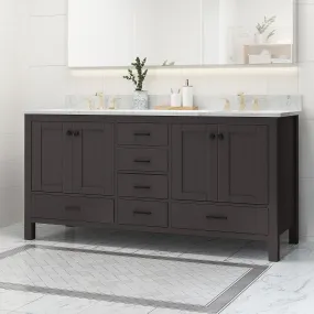 72" Wood Double Sink Bathroom Vanity with Marble Counter Top with Carrara White Marble - NH739703 72" Wood Double Sink Bathroom Vanity with Marble Counter Top with Carrara White Marble - NH739703