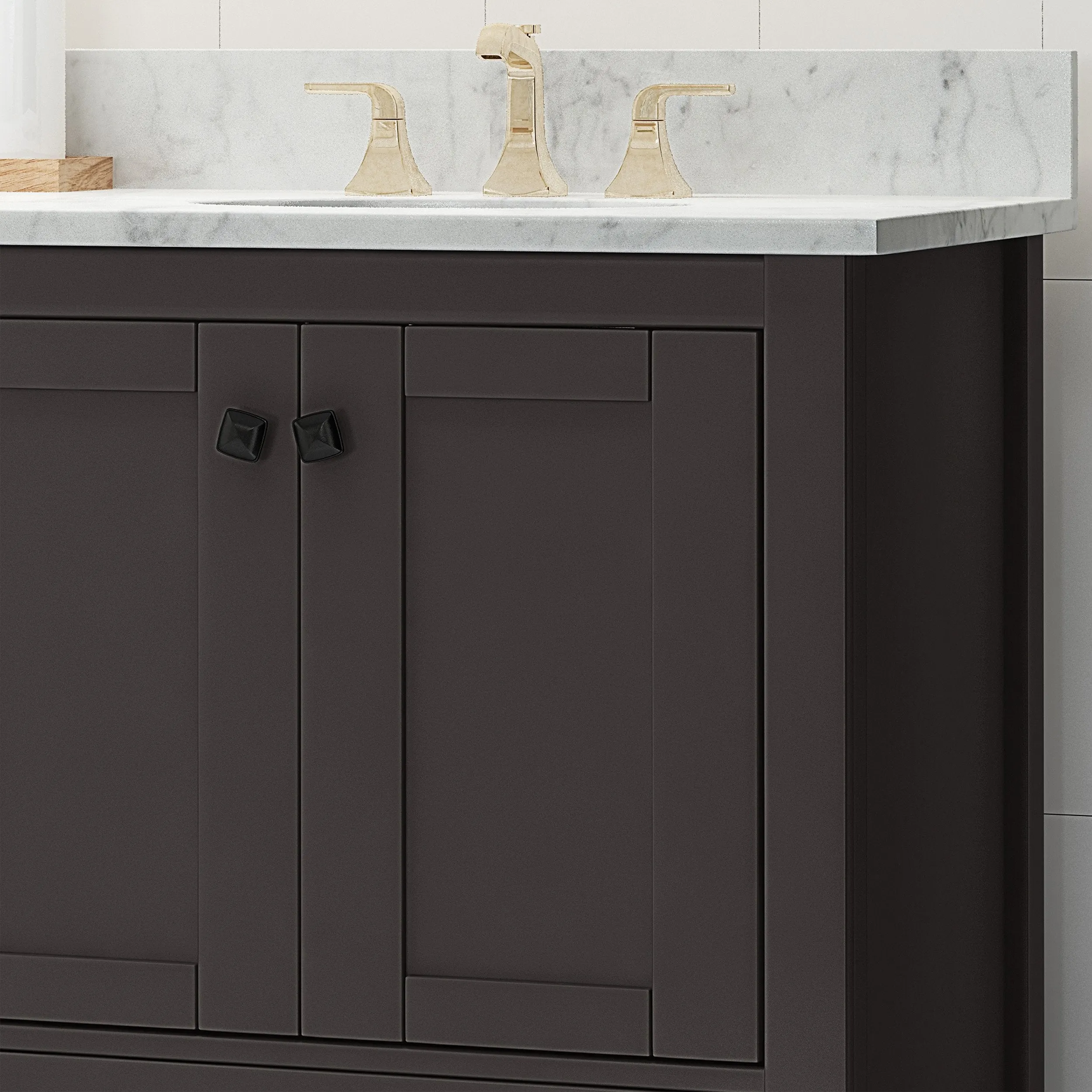 72" Wood Double Sink Bathroom Vanity with Marble Counter Top with Carrara White Marble - NH739703