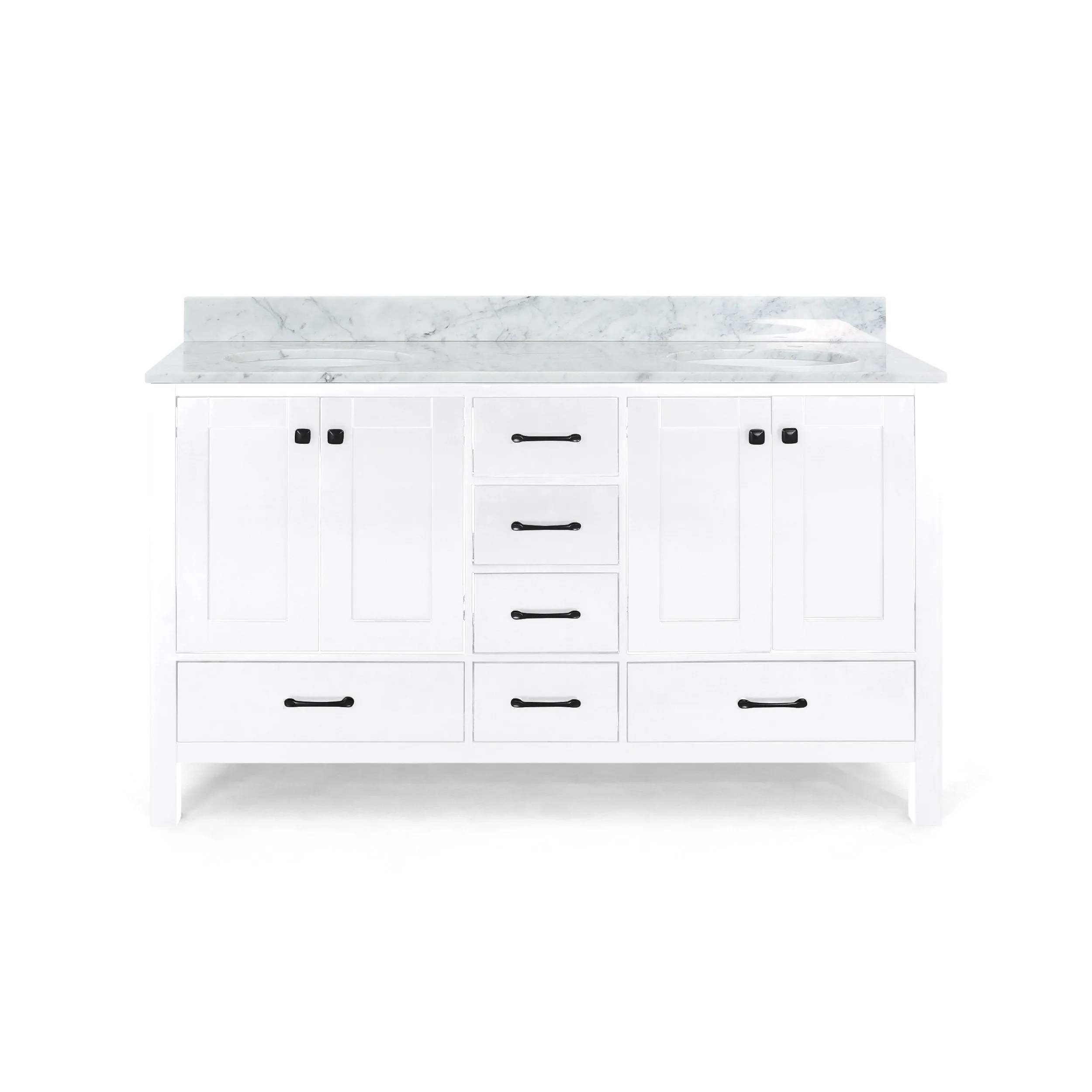 72" Wood Double Sink Bathroom Vanity with Marble Counter Top with Carrara White Marble - NH739703