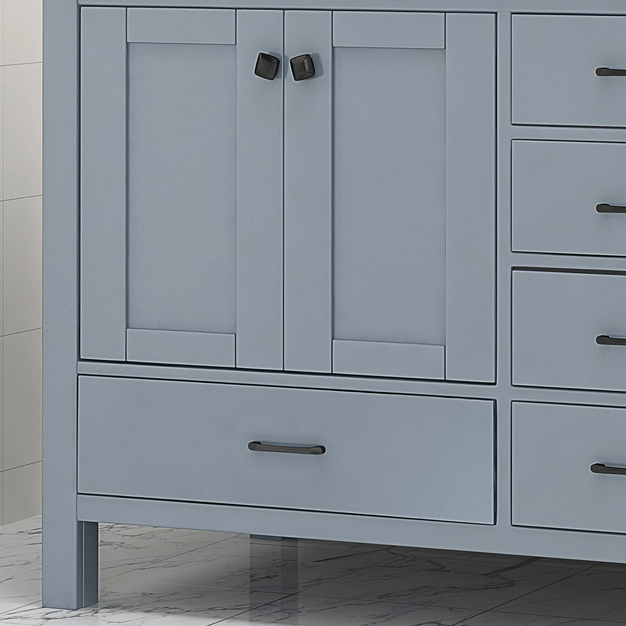 72" Wood Double Sink Bathroom Vanity with Marble Counter Top with Carrara White Marble - NH739703