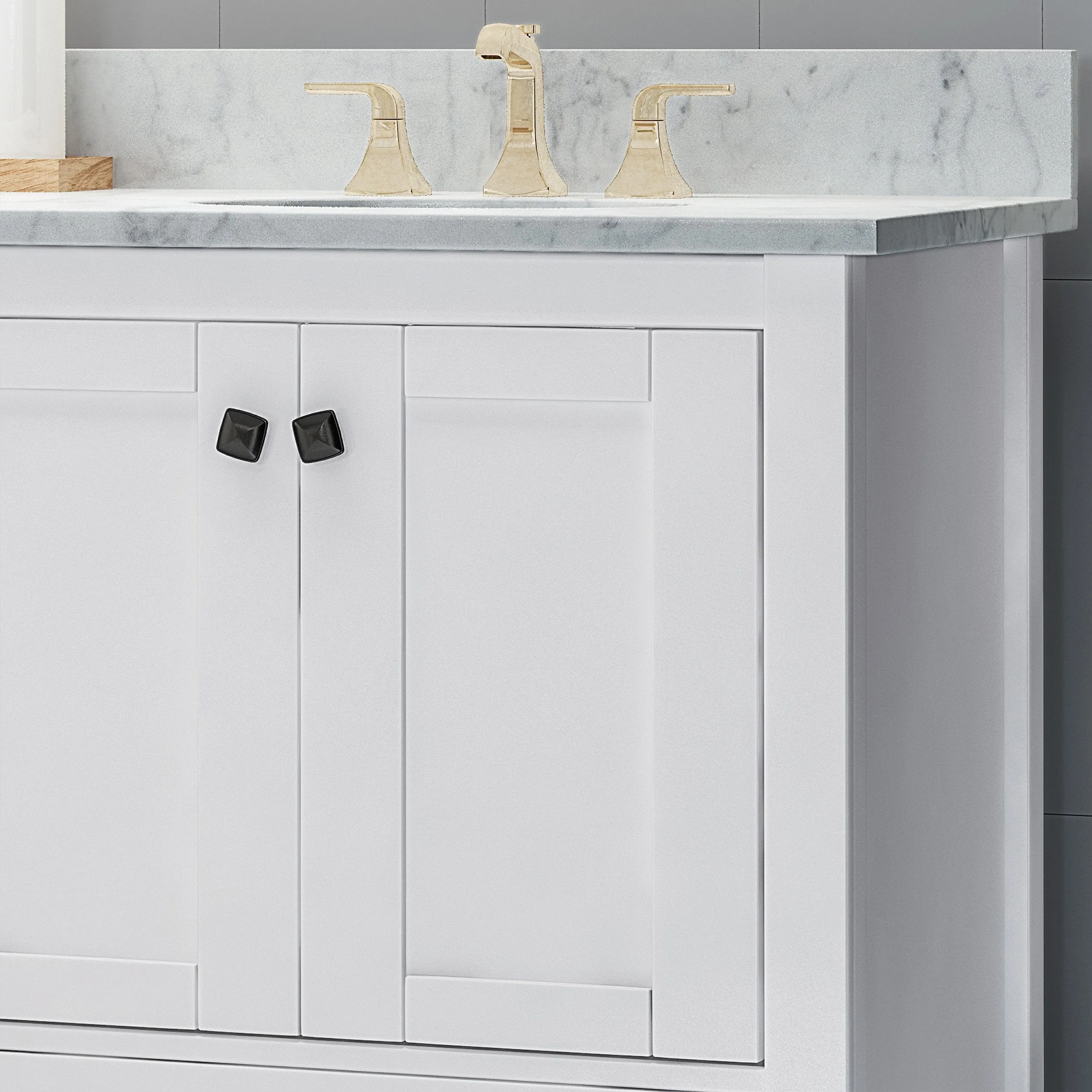 72" Wood Double Sink Bathroom Vanity with Marble Counter Top with Carrara White Marble - NH739703