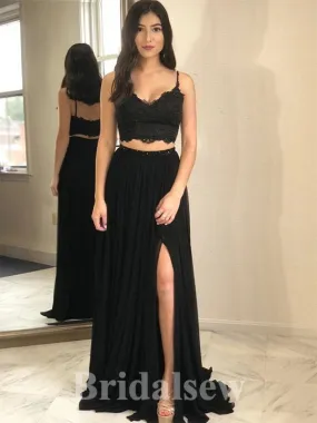 A-line Black Spaghetti Straps Two Pieces New Fashion Long Elegant Party Prom Dresses PD1177 A-line Black Spaghetti Straps Two Pieces New Fashion Long Elegant Party Prom Dresses PD1177