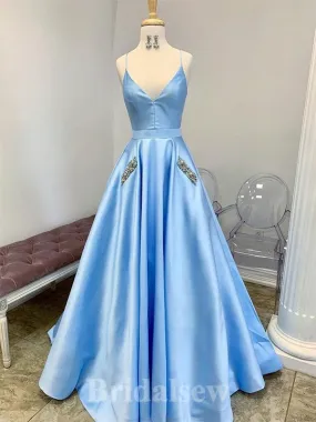 A-line Blue Unique Spaghetti Straps Modest Elegant Long Party Evening Prom Dresses PD1332 A-line Blue Unique Spaghetti Straps Modest Elegant Long Party Evening Prom Dresses PD1332