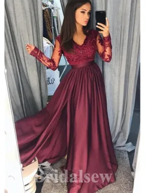 A-line Burgundy Long Sleeves Hot Sale Stylish Party Evening Long Prom Dresses PD1132 A-line Burgundy Long Sleeves Hot Sale Stylish Party Evening Long Prom Dresses PD1132