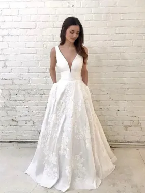 A-line Charming Sleeveless V-Neck Plus Size Vintage Beach Long Wedding Dresses WD160 A-line Charming Sleeveless V-Neck Plus Size Vintage Beach Long Wedding Dresses WD160