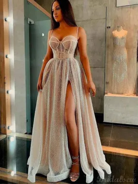 A-line Charming Spaghetti Straps Sequin Party Modest Long Prom Dresses PD129 A-line Charming Spaghetti Straps Sequin Party Modest Long Prom Dresses PD129