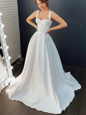 A-line Classic Simple Satin Sleeveless Beach Wedding Dresses, Bridal Gowns WD115 A-line Classic Simple Satin Sleeveless Beach Wedding Dresses, Bridal Gowns WD115