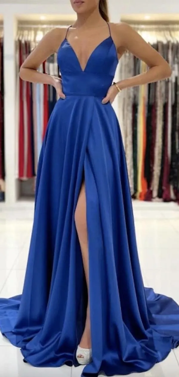 A-line Elegant Satin Elegant Women Simple Formal Long Prom Dresses PD395