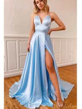 A-line Light Blue Spaghetti Straps Simple Modest Long Evening Prom Dresses PD225 A-line Light Blue Spaghetti Straps Simple Modest Long Evening Prom Dresses PD225