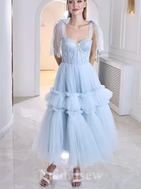 A-line Light Blue Tulle Straps Popurle Elegant Evening Formal Long Prom Dresses PD1410 A-line Light Blue Tulle Straps Popurle Elegant Evening Formal Long Prom Dresses PD1410