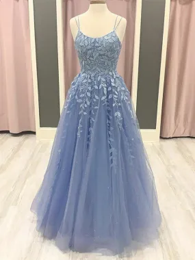 A Line Long Blue Lace Spaghetti Straps Modest Formal Prom Dresses PD208 A Line Long Blue Lace Spaghetti Straps Modest Formal Prom Dresses PD208