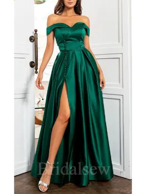A-line Off The Shoulder Green Satin Black Girls Slay Women Long Evening Prom Dresses PD586 A-line Off The Shoulder Green Satin Black Girls Slay Women Long Evening Prom Dresses PD586