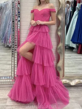 A-line Off the Shoulder Tulle Elegant Party Long Prom Dresses, Evening Dress PD410 A-line Off the Shoulder Tulle Elegant Party Long Prom Dresses, Evening Dress PD410