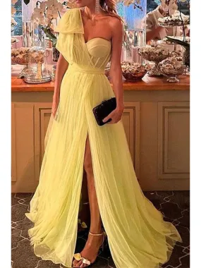 A-line One Shoulder Yellow Formal Modest Party Long Prom Dresses PD330 A-line One Shoulder Yellow Formal Modest Party Long Prom Dresses PD330