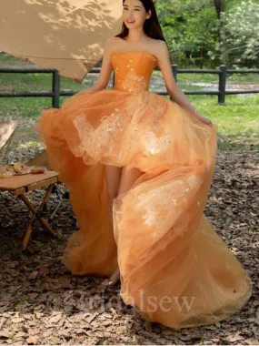 A-line Orange Unique High-low Elegant Black Girls Slay Women Long Evening Prom Dresses PD590 A-line Orange Unique High-low Elegant Black Girls Slay Women Long Evening Prom Dresses PD590