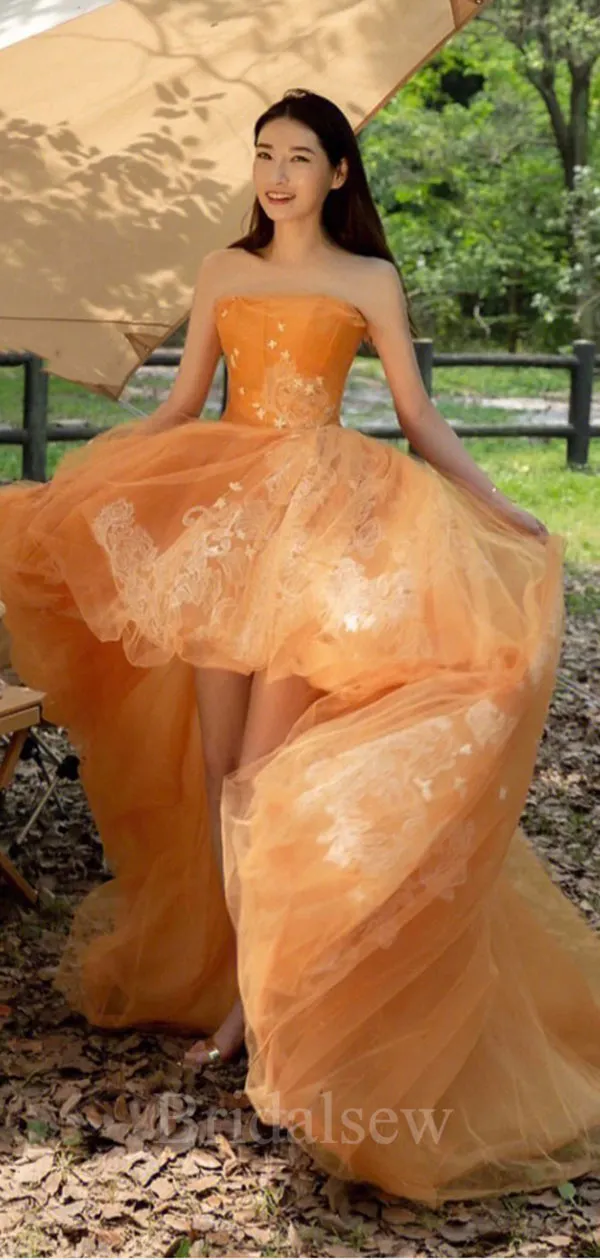 A-line Orange Unique High-low Elegant Black Girls Slay Women Long Evening Prom Dresses PD590