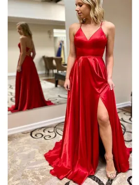 A-line Red Spaghetti Straps Simple Modest Long Evening Prom Dresses PD223 A-line Red Spaghetti Straps Simple Modest Long Evening Prom Dresses PD223