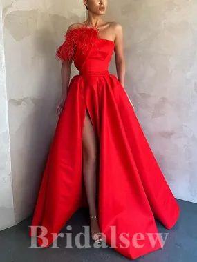 A-line Red Unique Strapless Satin Elegant Modest Long Party Evening Prom Dresses PD1294 A-line Red Unique Strapless Satin Elegant Modest Long Party Evening Prom Dresses PD1294