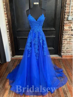 A-line Royal Blue Lace Stylish Spaghetti Straps Long Women Evening Prom Dresses PD852 A-line Royal Blue Lace Stylish Spaghetti Straps Long Women Evening Prom Dresses PD852