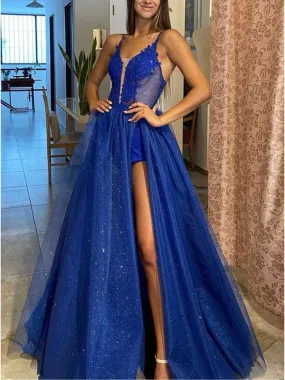 A-line Royal Blue Sparkly Unique Party Modest Formal Long Prom Dresses PD346 A-line Royal Blue Sparkly Unique Party Modest Formal Long Prom Dresses PD346
