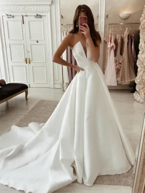 A-line Simple Satin Unique Princess Wedding Dresses WD017 A-line Simple Satin Unique Princess Wedding Dresses WD017