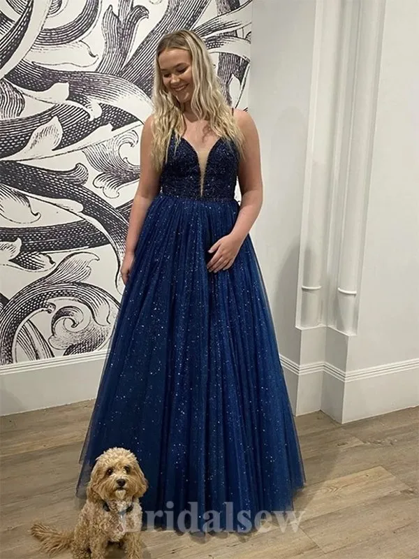 A-line Spaghetti Straps Glitter New Modest Elegant Long Party Evening Prom Dresses PD1325