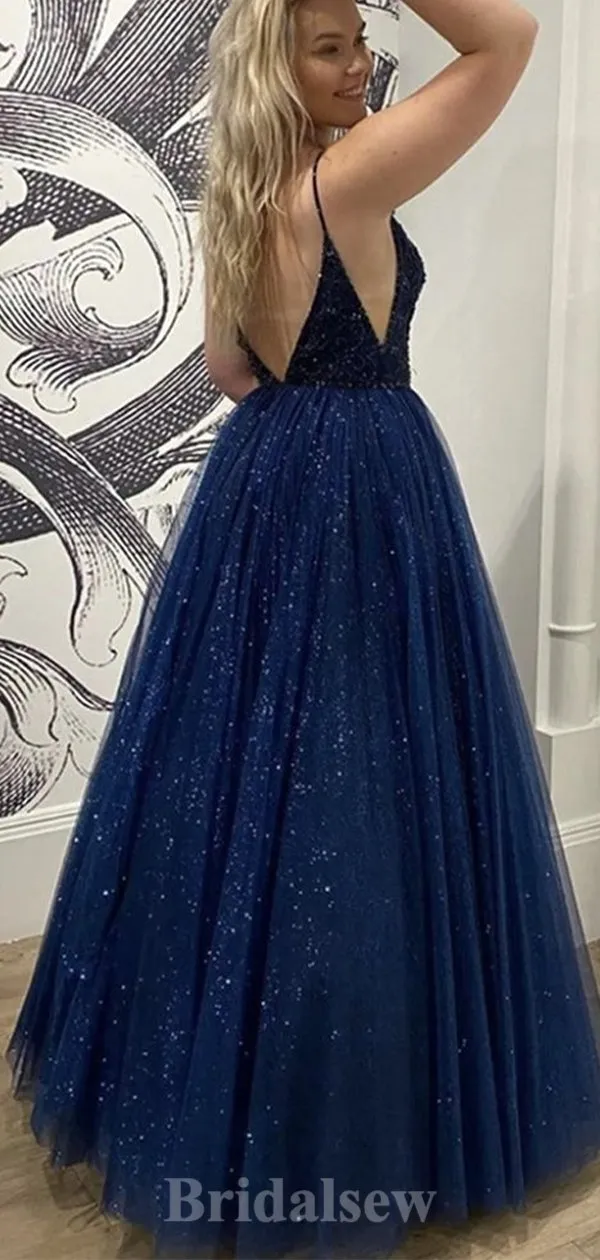 A-line Spaghetti Straps Glitter New Modest Elegant Long Party Evening Prom Dresses PD1325