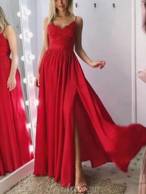 A-line Spaghetti Straps Red Sleeveless Modest Long Prom Dresses, Ball Gown PD438 A-line Spaghetti Straps Red Sleeveless Modest Long Prom Dresses, Ball Gown PD438