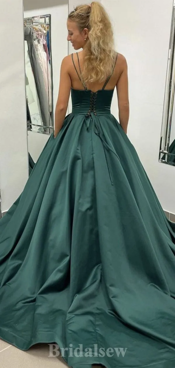 A-line Spaghetti Straps Satin Prom Gown, Long Party Evening Prom Dresses PD1335