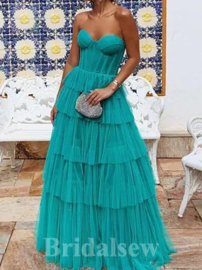 A-line Tulle Strapless Princess Glitter Elegant Long Women Evening Prom Dresses PD907 A-line Tulle Strapless Princess Glitter Elegant Long Women Evening Prom Dresses PD907