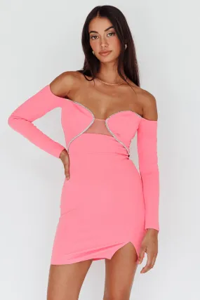 A-List Diamante Trim Long Sleeve Mini Dress Hot Pink A-List Diamante Trim Long Sleeve Mini Dress Hot Pink