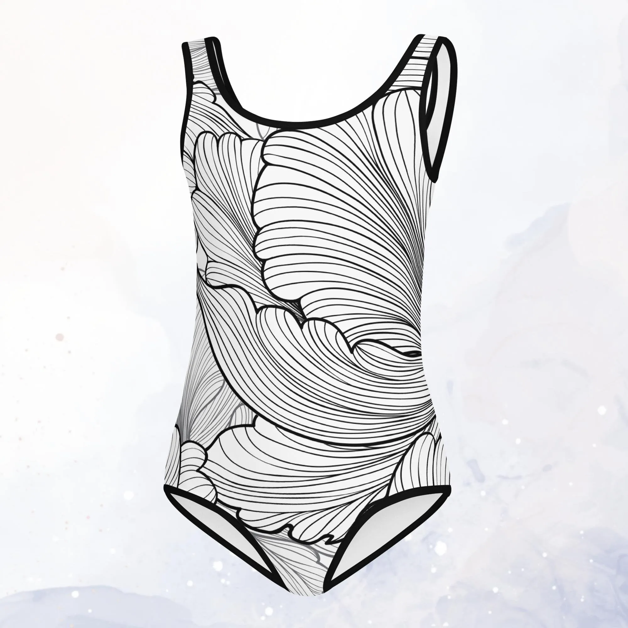 Abstract Flower Print Kids Swimsuit Leotard