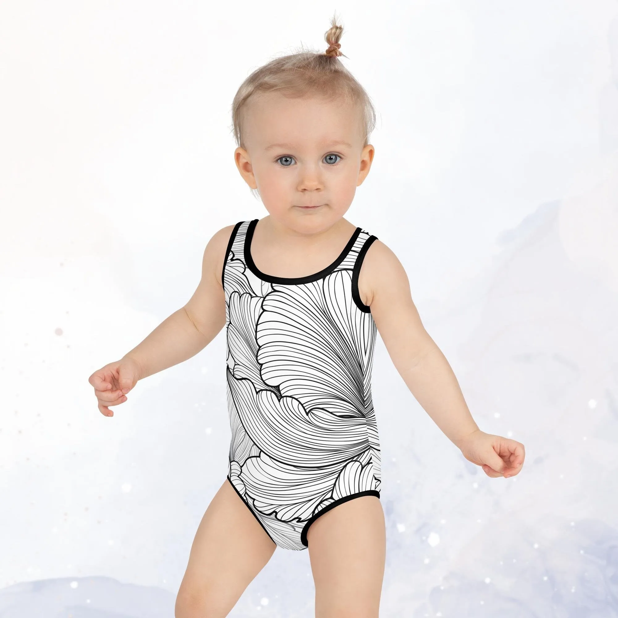 Abstract Flower Print Kids Swimsuit Leotard