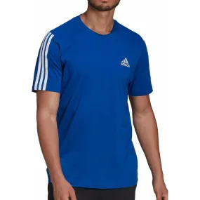 adidas AeroReady 3 Stripes Short Sleeve Mens Running Top - Blue adidas AeroReady 3 Stripes Short Sleeve Mens Running Top - Blue