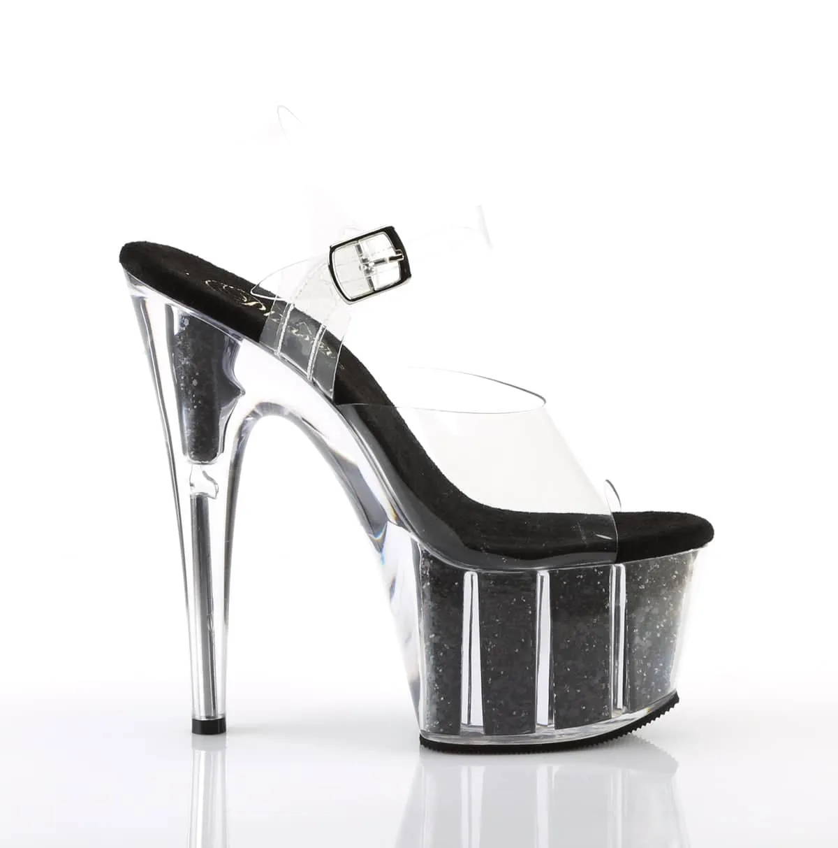 ADORE-708G Clear & Black Ankle Peep Toe High Heel