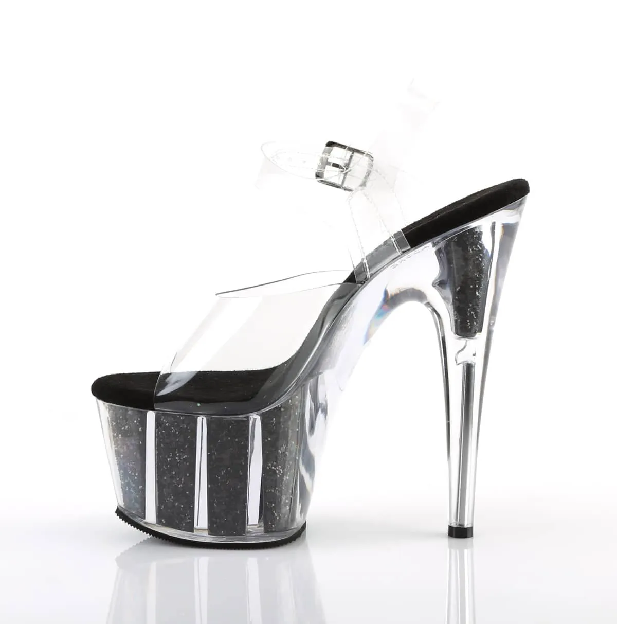 ADORE-708G Clear & Black Ankle Peep Toe High Heel