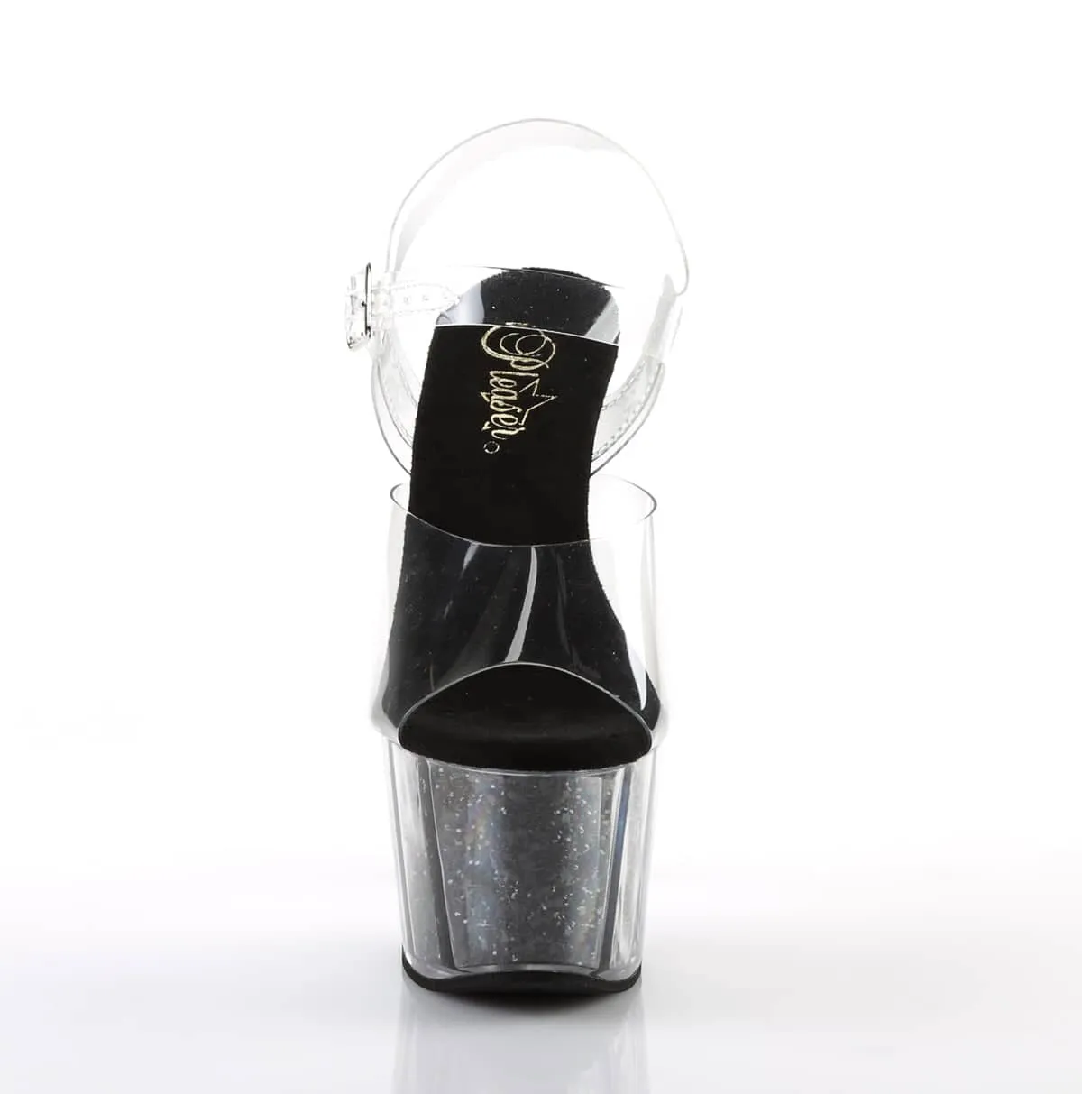 ADORE-708G Clear & Black Ankle Peep Toe High Heel
