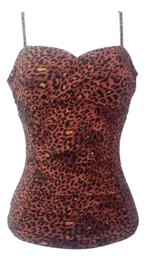 Assets By Spanx Leopard Twist Bandeau Tankini Swim Top # 1709 Assets By Spanx Leopard Twist Bandeau Tankini Swim Top # 1709