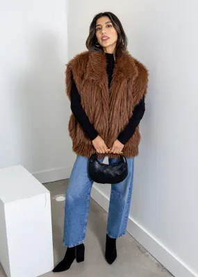 Astrid Bridges Faux Fur Vest- Cognac Astrid Bridges Faux Fur Vest- Cognac