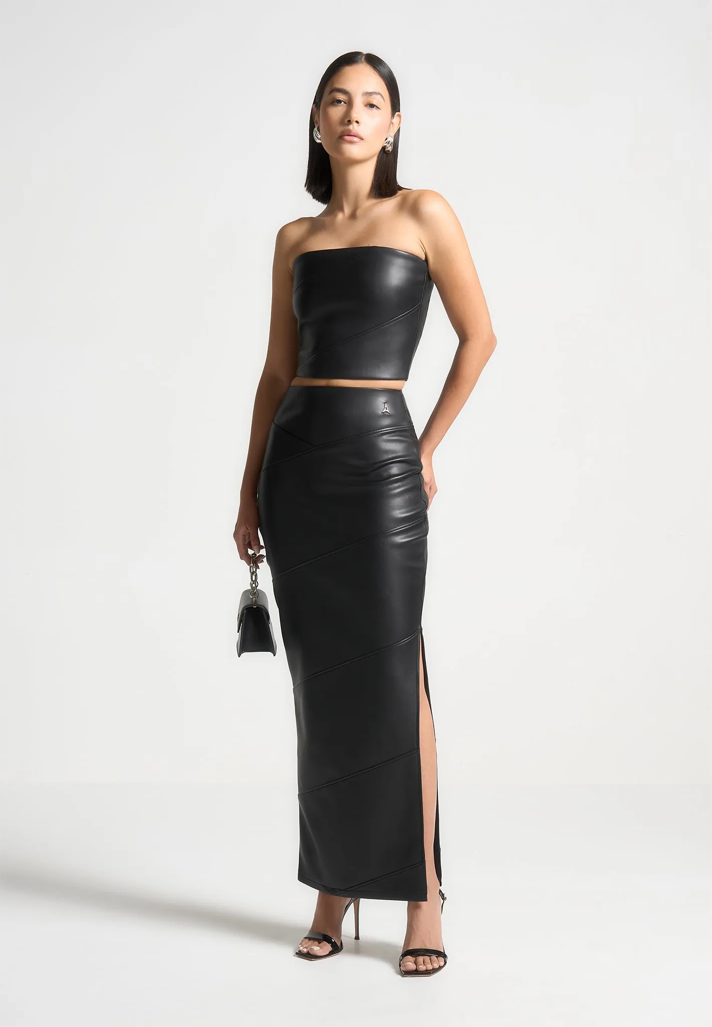 Bandeau Leather Corset Top - Black