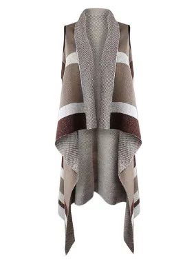Beige & Taupe Sleeveless Long Draped Sweater Vest Beige & Taupe Sleeveless Long Draped Sweater Vest